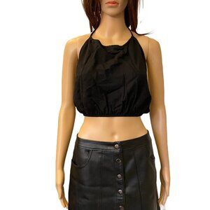 Zara Women's Cropped Halter Top Black Sleeveless Neck Ties Size L - Large - NWOT